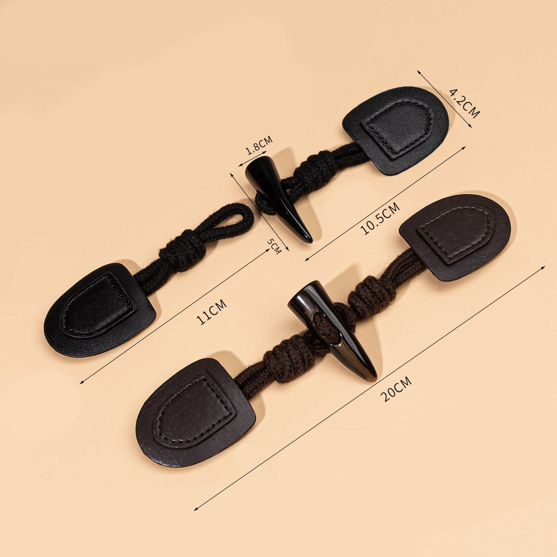 20 cm schwarze dunkle Kaffee-Leder-Nähknöpfe mit Harzhorn 6 Stück