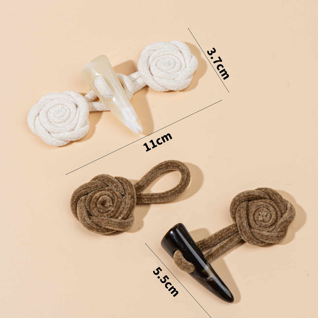 11 cm Corduroy-Rosen-Nähknöpfe mit Harzhorn 4 Stück