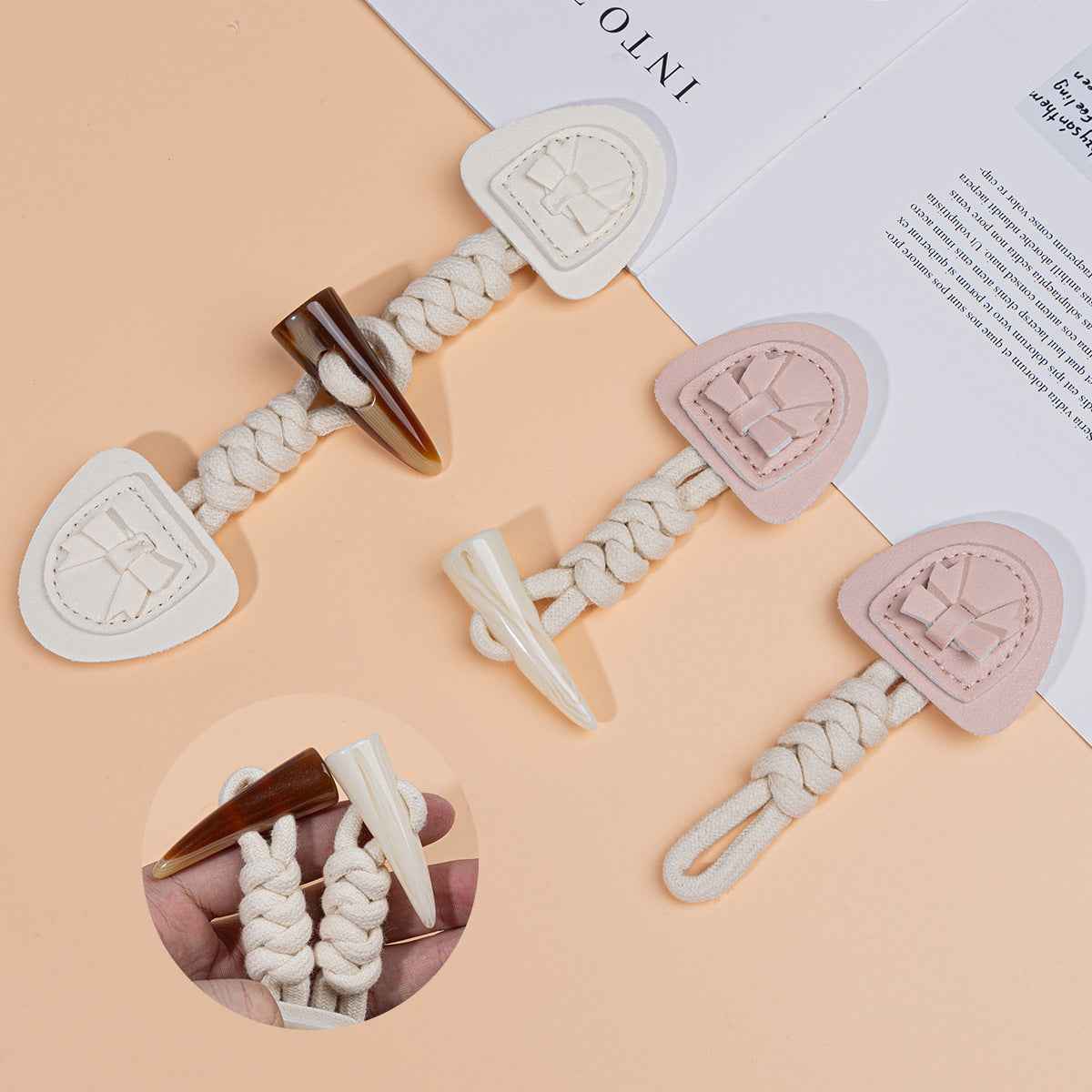 18.5cm Pink Beige Resin Buffalo Horn Leather Buckles for Children's Coats 4pcs - Lots of Buttons