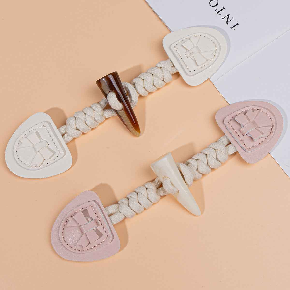 18.5cm Pink Beige Resin Buffalo Horn Leather Buckles for Children's Coats 4pcs - Lots of Buttons