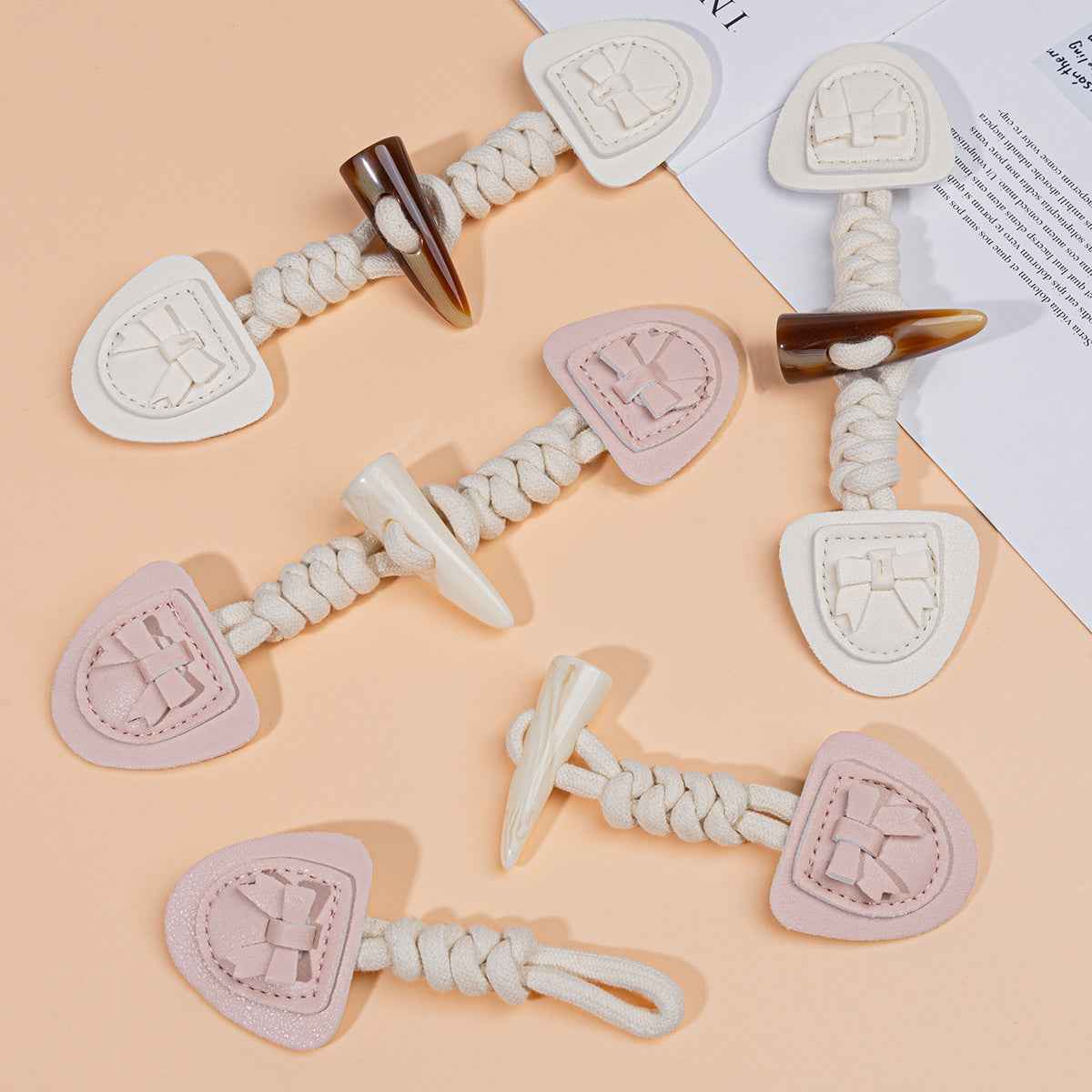 18.5cm Pink Beige Resin Buffalo Horn Leather Buckles for Children's Coats 4pcs - Lots of Buttons