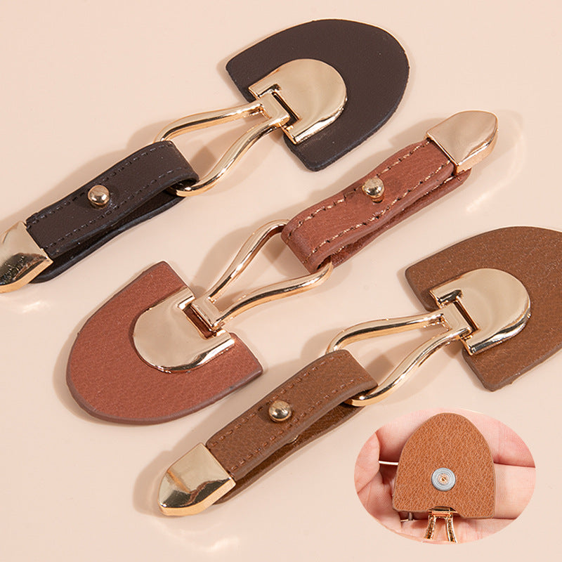 10.5cm Beige Coffee Leather Sew-on Toggles with Metal Buckle 5pcs