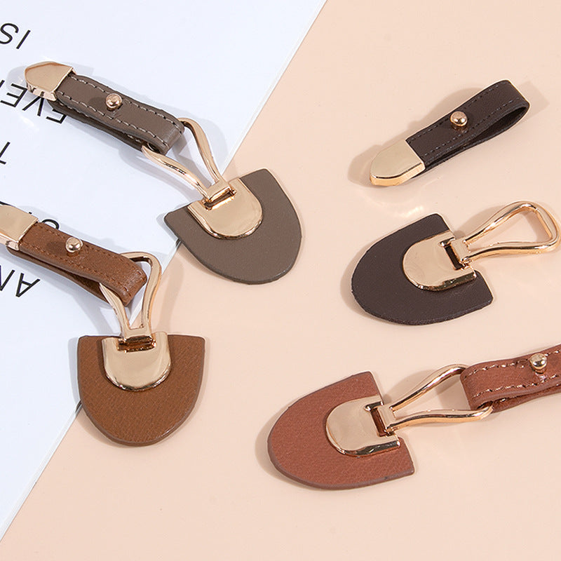 10,5 cm Beige Kaffee Leder Aufnäh-Knöpfe mit Metall-Schnalle 5 Stück