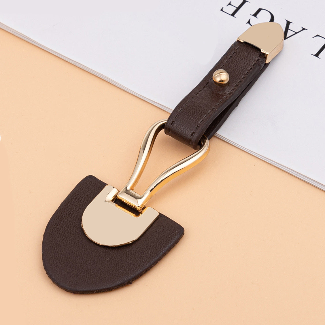 10.5cm Beige Coffee Leather Sew-on Toggles with Metal Buckle 5pcs