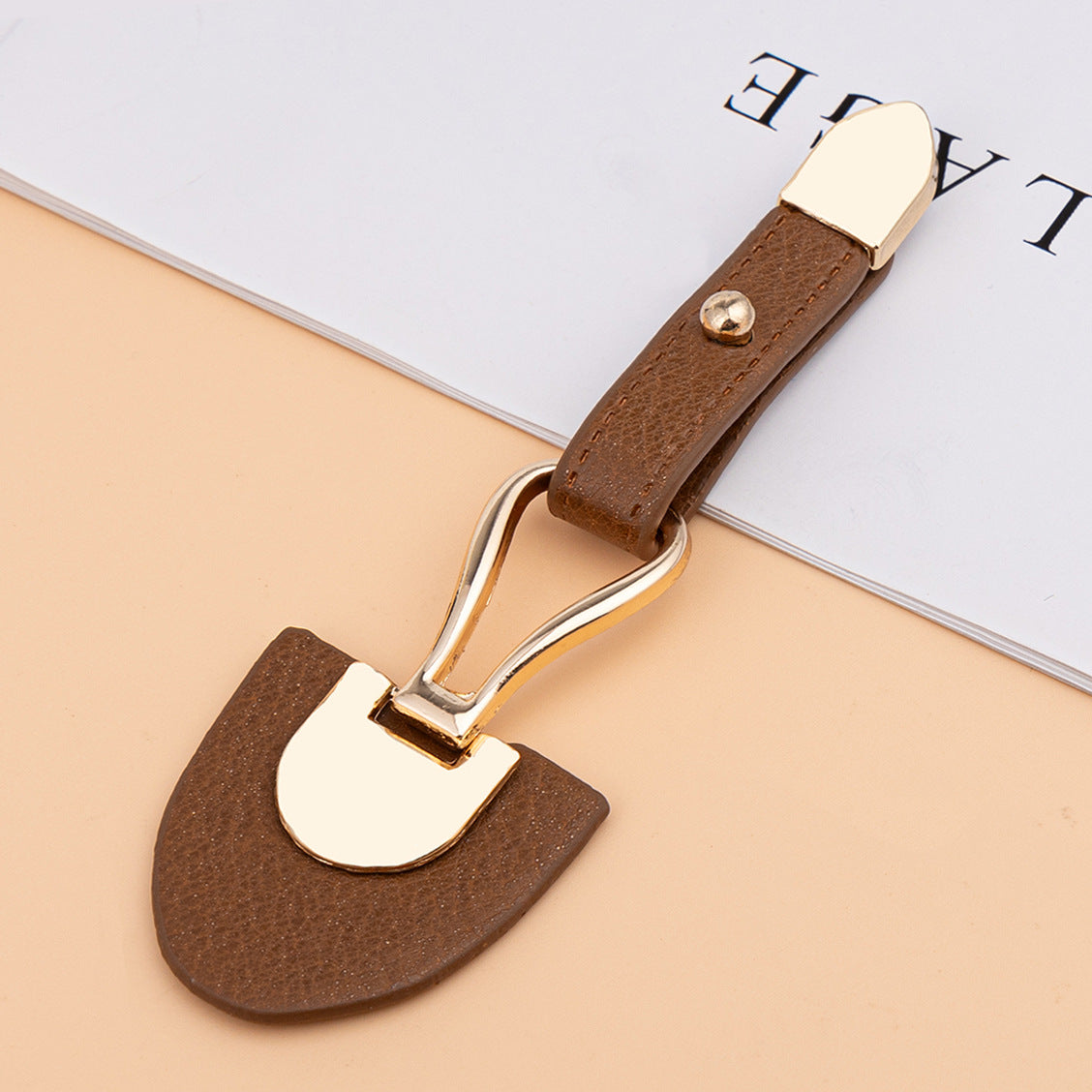 10.5cm Beige Coffee Leather Sew-on Toggles with Metal Buckle 5pcs