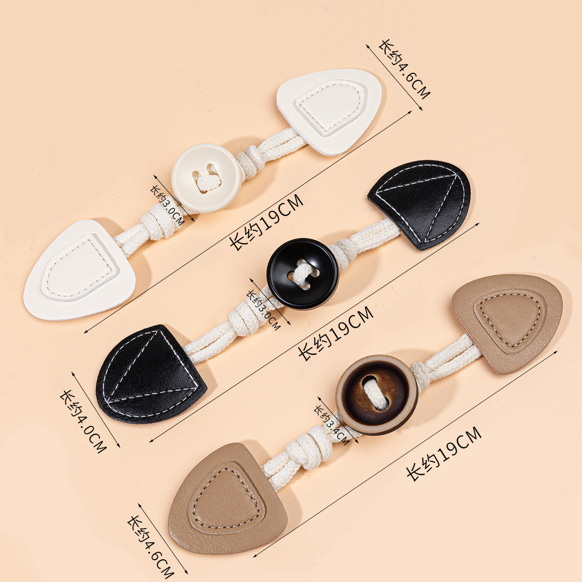 Toggles de cuero de 19 cm para coser con botones de resina redondos 6 piezas