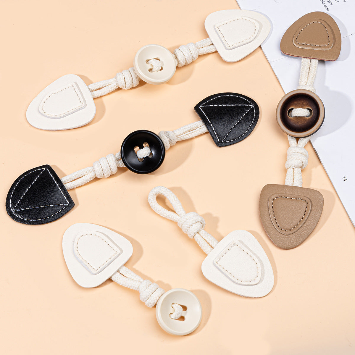 Toggles de cuero de 19 cm para coser con botones de resina redondos 6 piezas