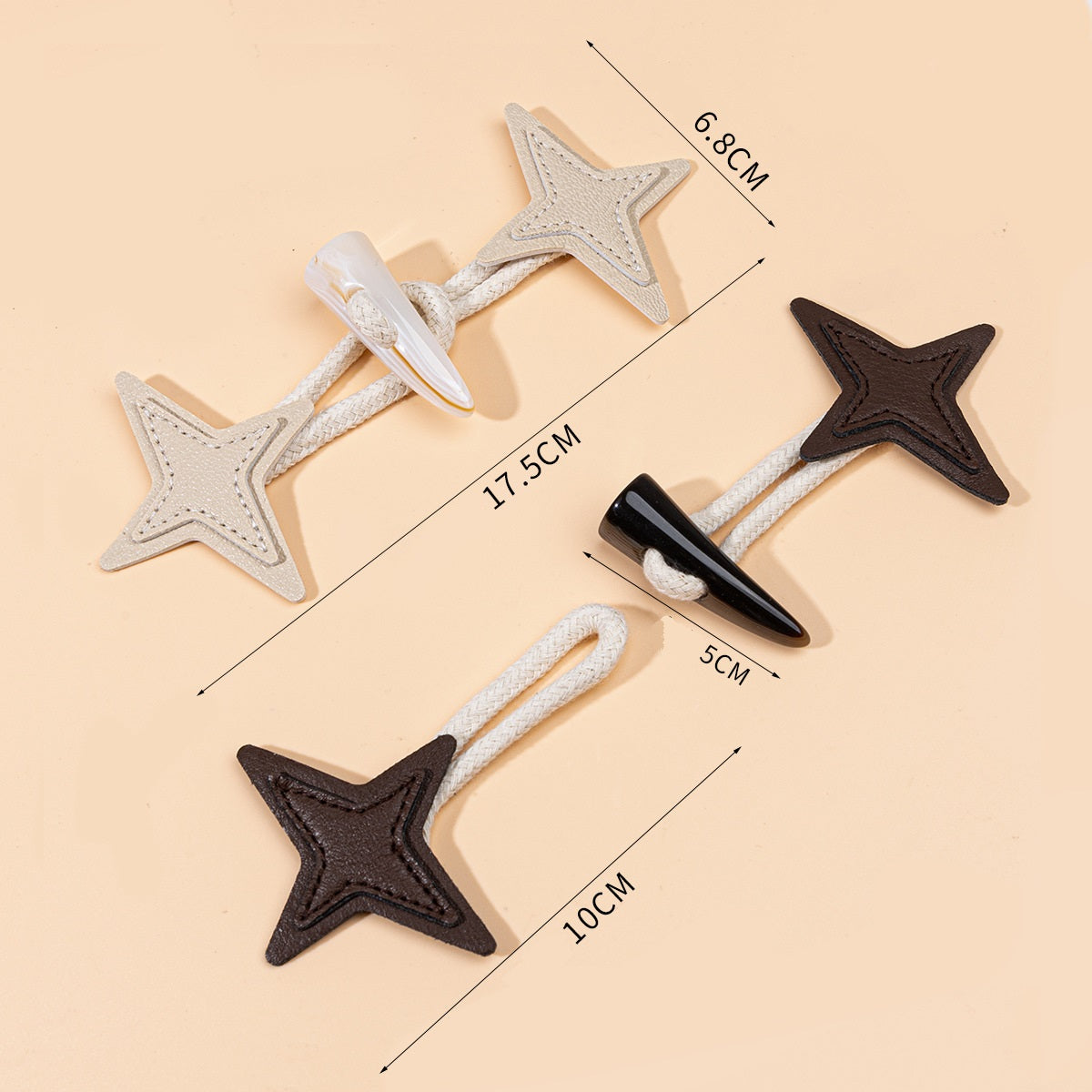 Toggles de cuero Starburst de 17.5 cm para coser con botón de cuerno de resina 6 piezas