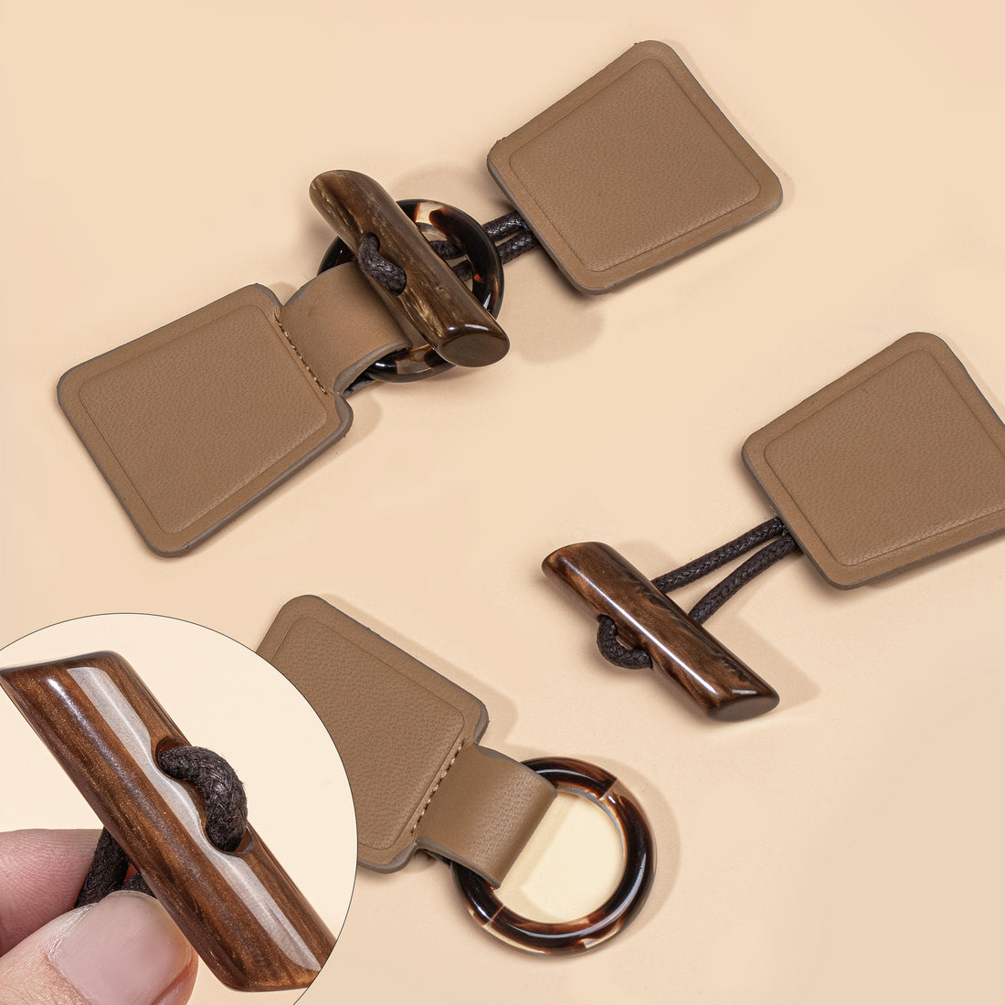 14 cm khaki schwarze burgunderfarbene Leder-Nähknöpfe mit Harzschließe 4 Stück