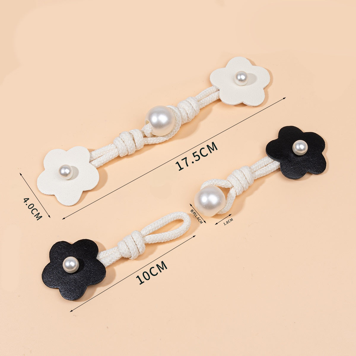 17,5 cm Beige Schwarz Pink Leder Aufnäh-Knöpfe mit Perlen-Schnalle 6 Stück