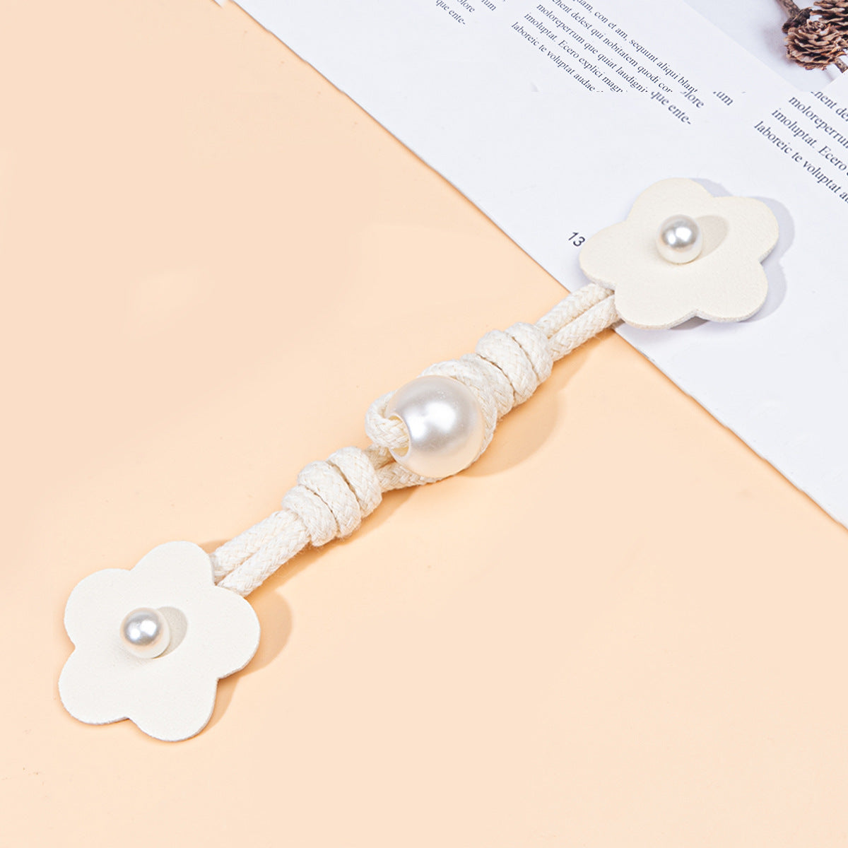 17,5 cm Beige Schwarz Pink Leder Aufnäh-Knöpfe mit Perlen-Schnalle 6 Stück