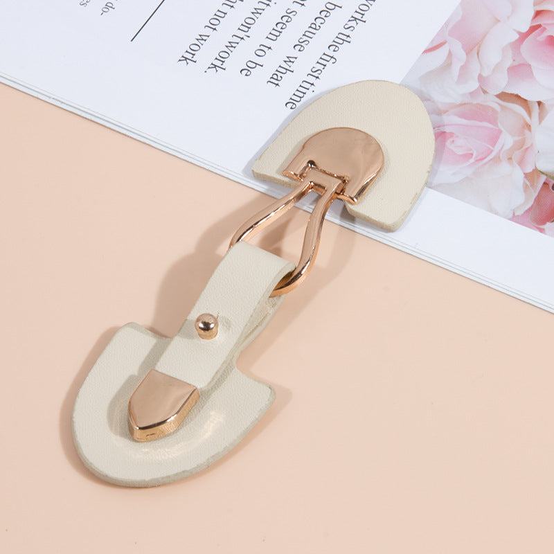 11.5cm Beige and Black Leather Sew-on Toggles with Metal Buckle 6pcs