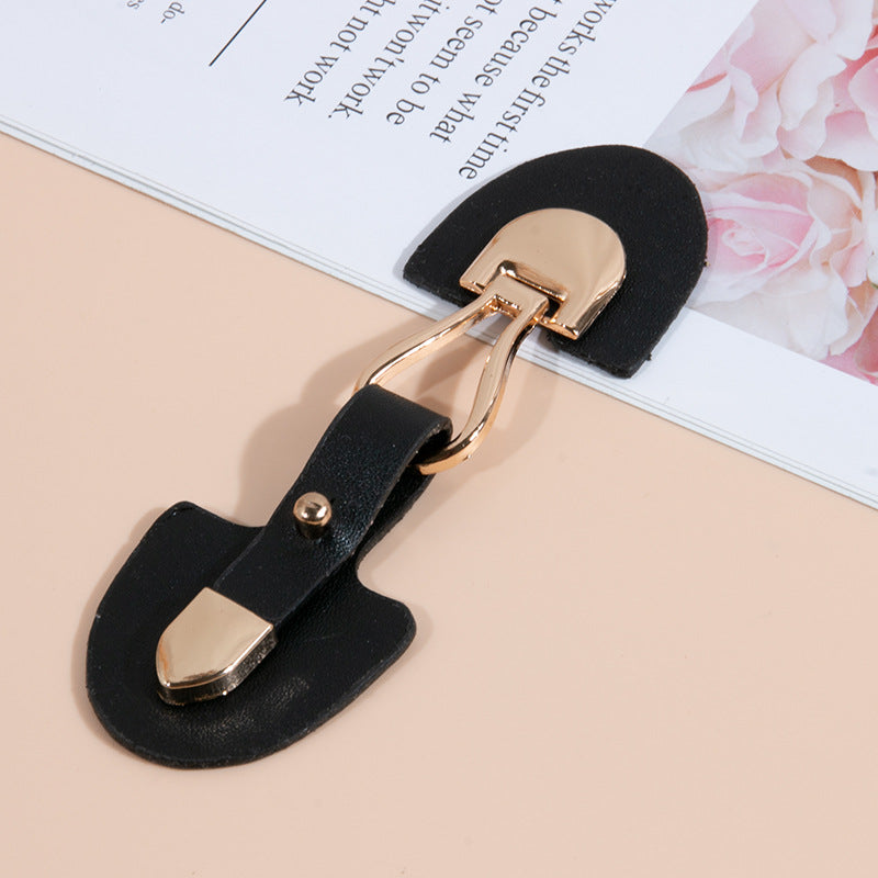 11.5cm Beige and Black Leather Sew-on Toggles with Metal Buckle 6pcs
