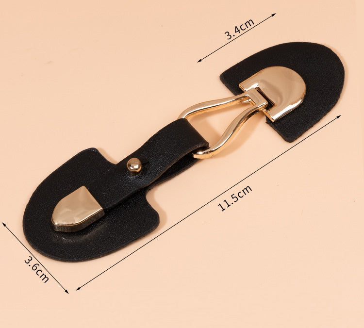 11.5cm Beige and Black Leather Sew-on Toggles with Metal Buckle 6pcs