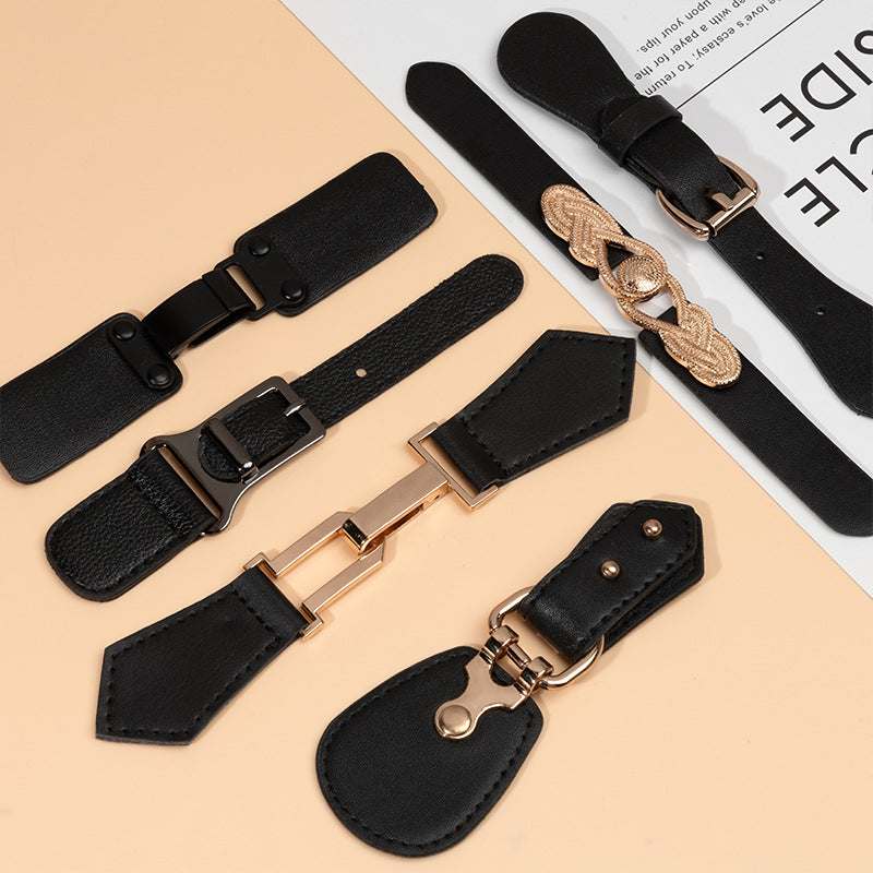 Elegant Black Leather Sew-on Toggles with Premium Metal Buckle 5pcs