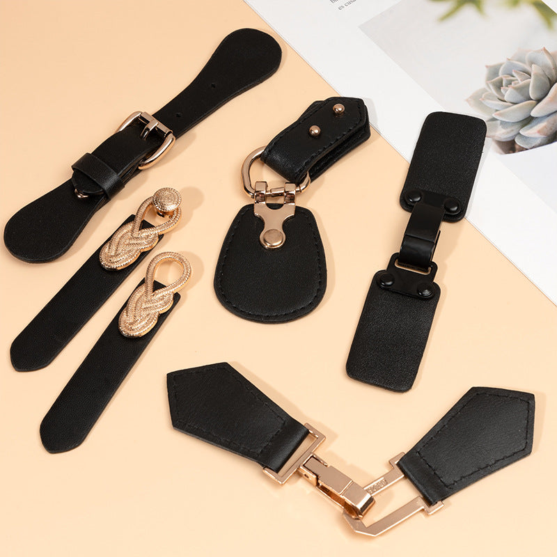 Elegant Black Leather Sew-on Toggles with Premium Metal Buckle 5pcs