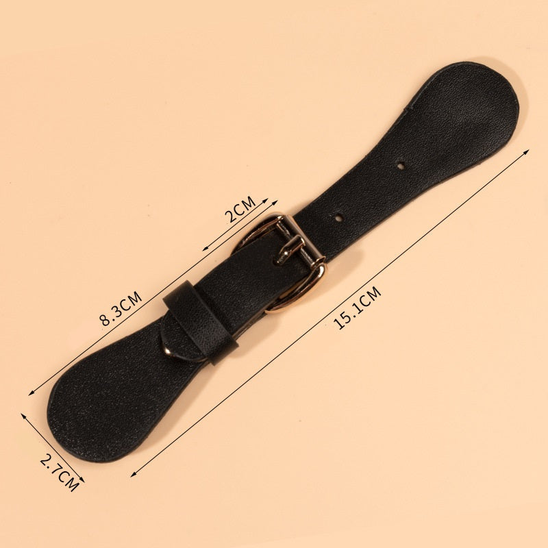 Elegant Black Leather Sew-on Toggles with Premium Metal Buckle 5pcs
