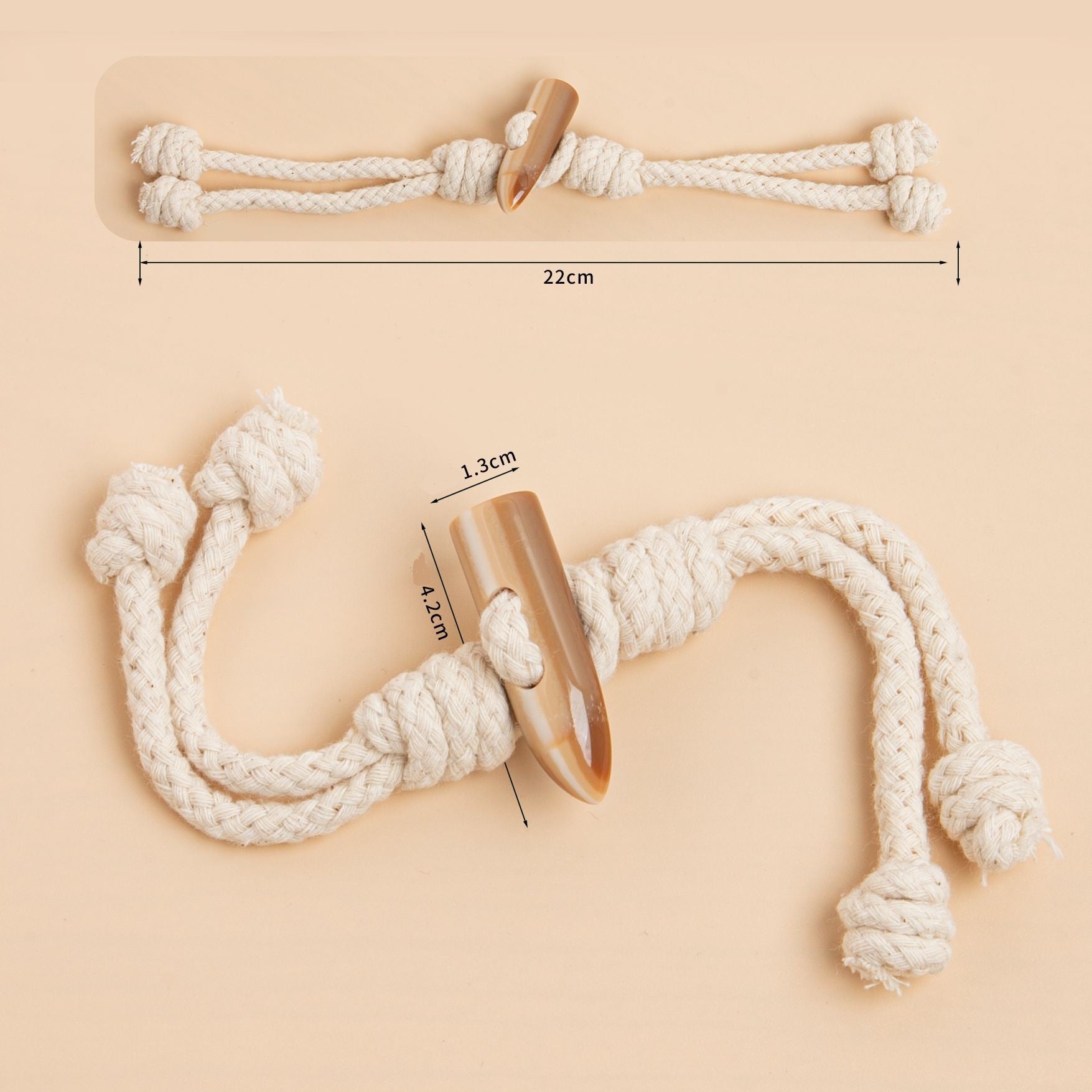 22cm Resin Buffalo Horn Beige Cotton Hemp Rope Tassel Buckles for Coats 6pcs