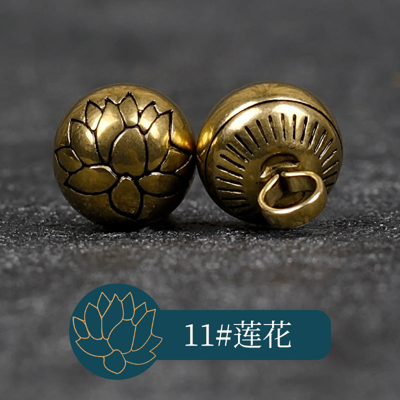10mm Retro Chinese Solid Copper Metal Buttons for Cheongsam Hanfu 14 Pack