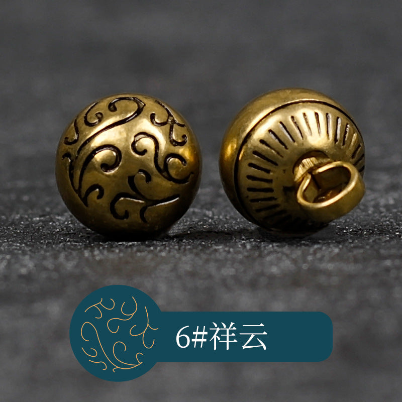 10mm Retro Chinese Solid Copper Metal Buttons for Cheongsam Hanfu 14 Pack