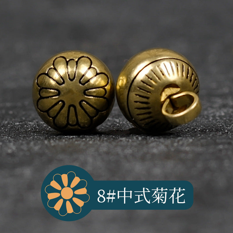 10mm Retro Chinese Solid Copper Metal Buttons for Cheongsam Hanfu 14 Pack