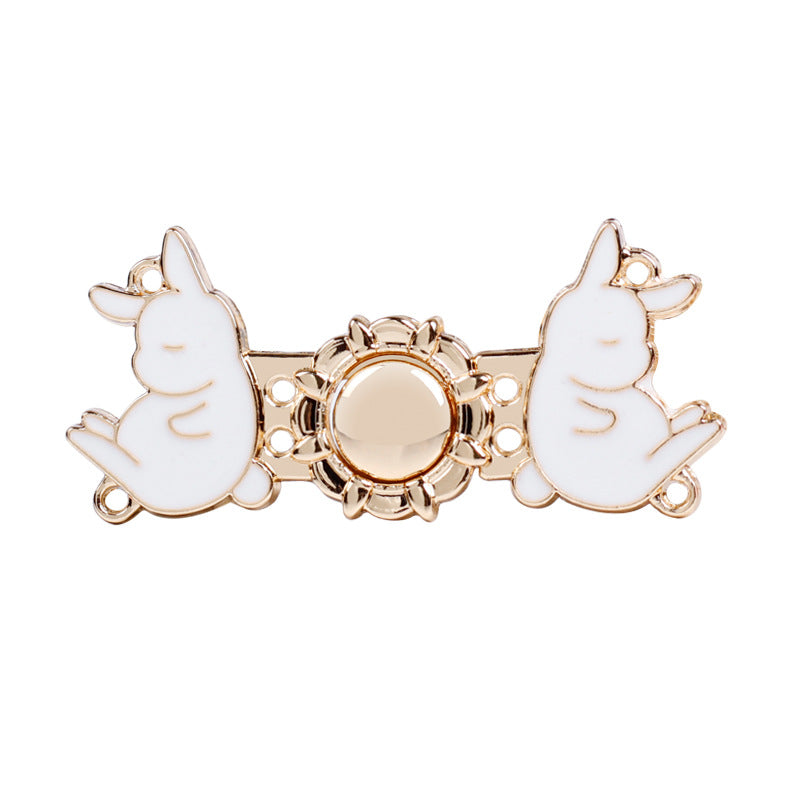 3.6cm Vintage Light Gold Metal Rabbit Pair Buttons for Hanfu 12pcs