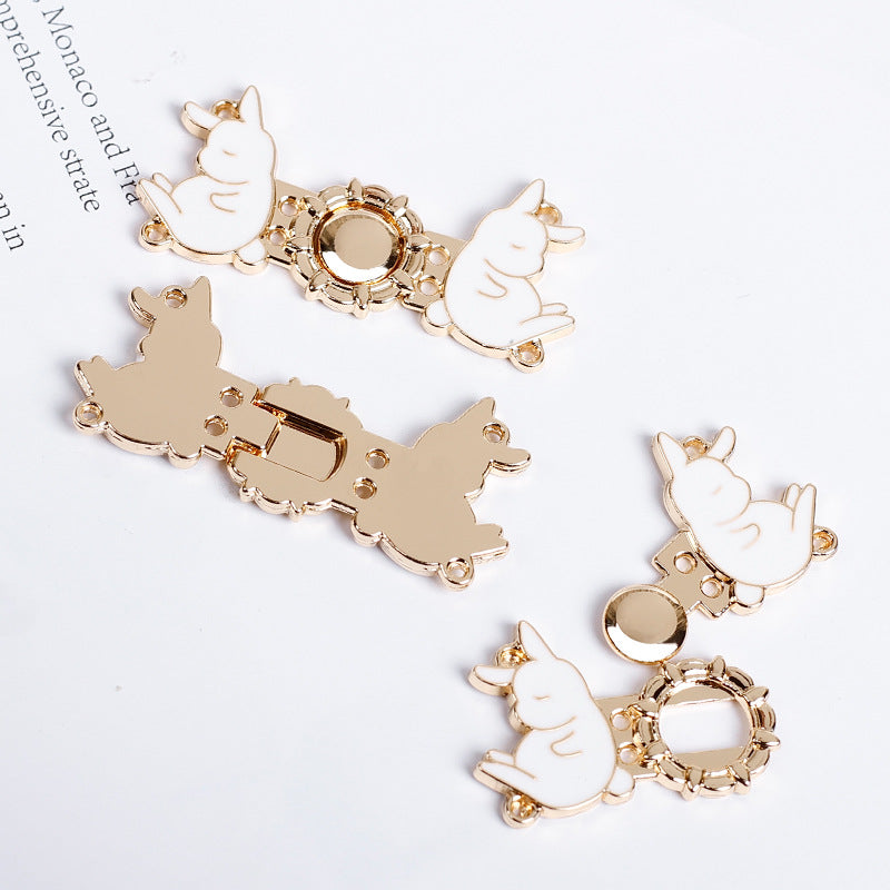 3.6cm Vintage Light Gold Metal Rabbit Pair Buttons for Hanfu 12pcs