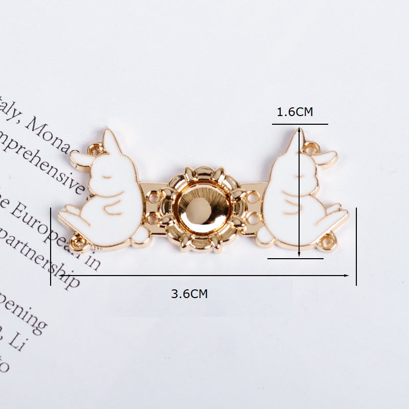 3.6cm Vintage Light Gold Metal Rabbit Pair Buttons for Hanfu 12pcs