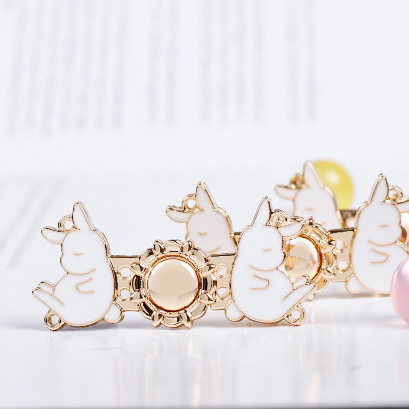 3.6cm Vintage Light Gold Metal Rabbit Pair Buttons for Hanfu 12pcs