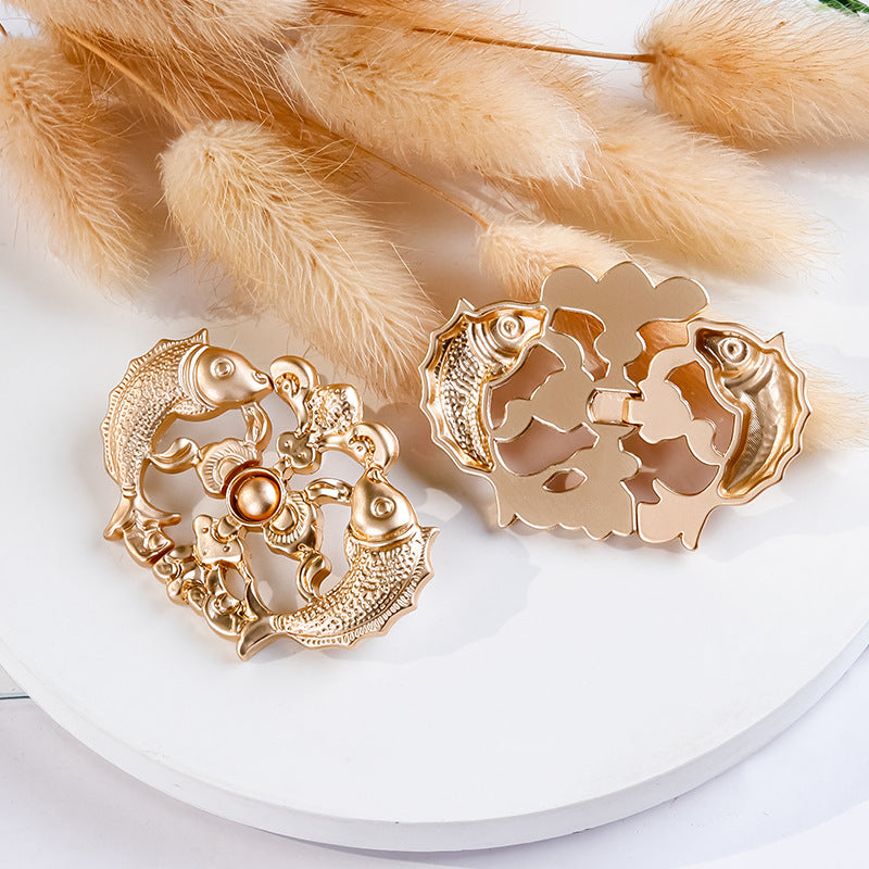 Chinese Style Vintage Golden Carp Metal Frog Buttons for Cheongsam 10pcs