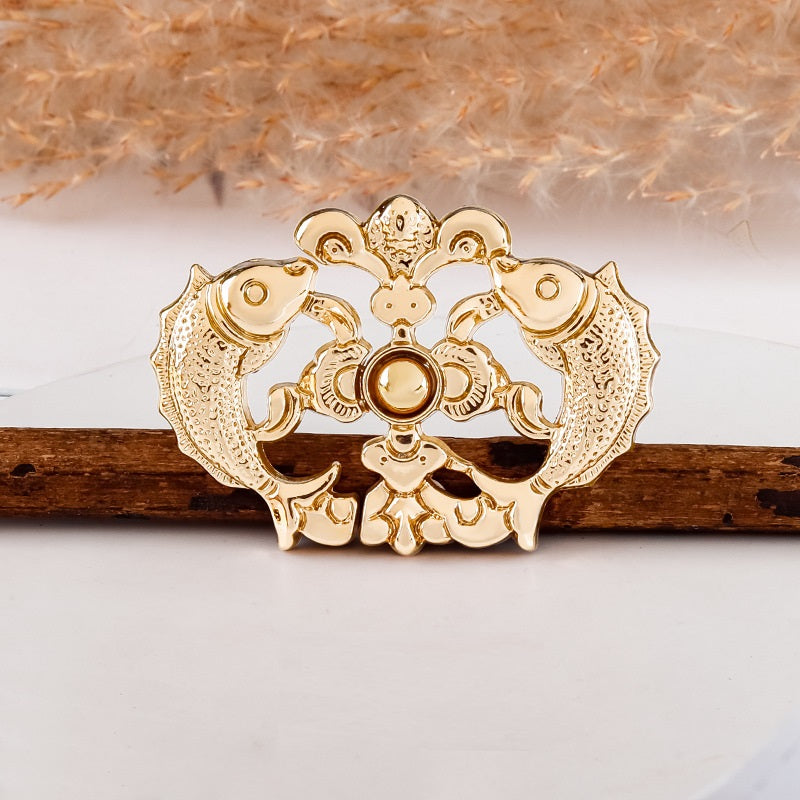 Chinese Style Vintage Golden Carp Metal Frog Buttons for Cheongsam 10pcs