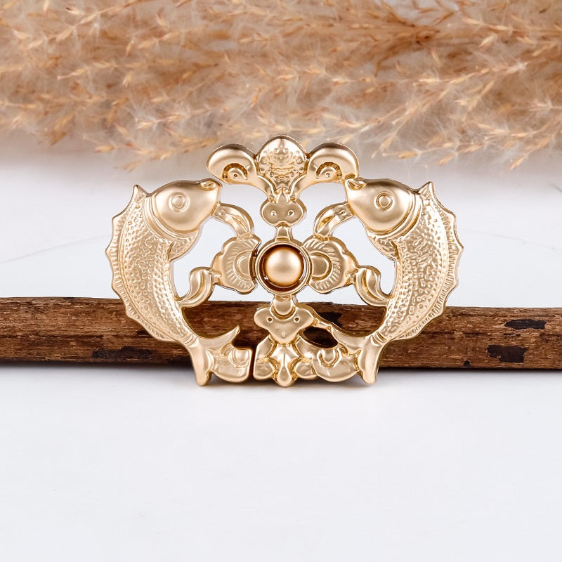 Chinese Style Vintage Golden Carp Metal Frog Buttons for Cheongsam 10pcs