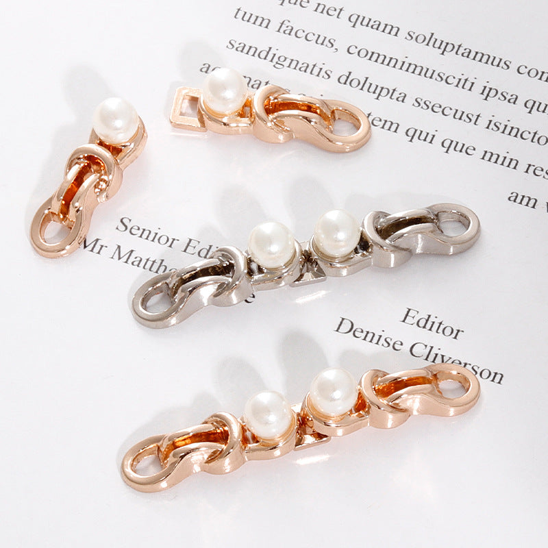 4.5cm Chinese Metal Frog Buttons with Pearl Light Gold and Silver White 20pcs