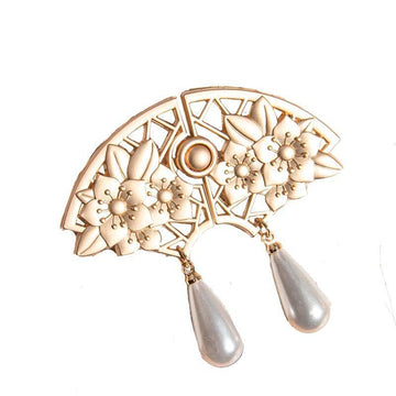 5cm Chinese Vintage Golden Peach Blossom Fan Metal Frog Buttons 8pcs