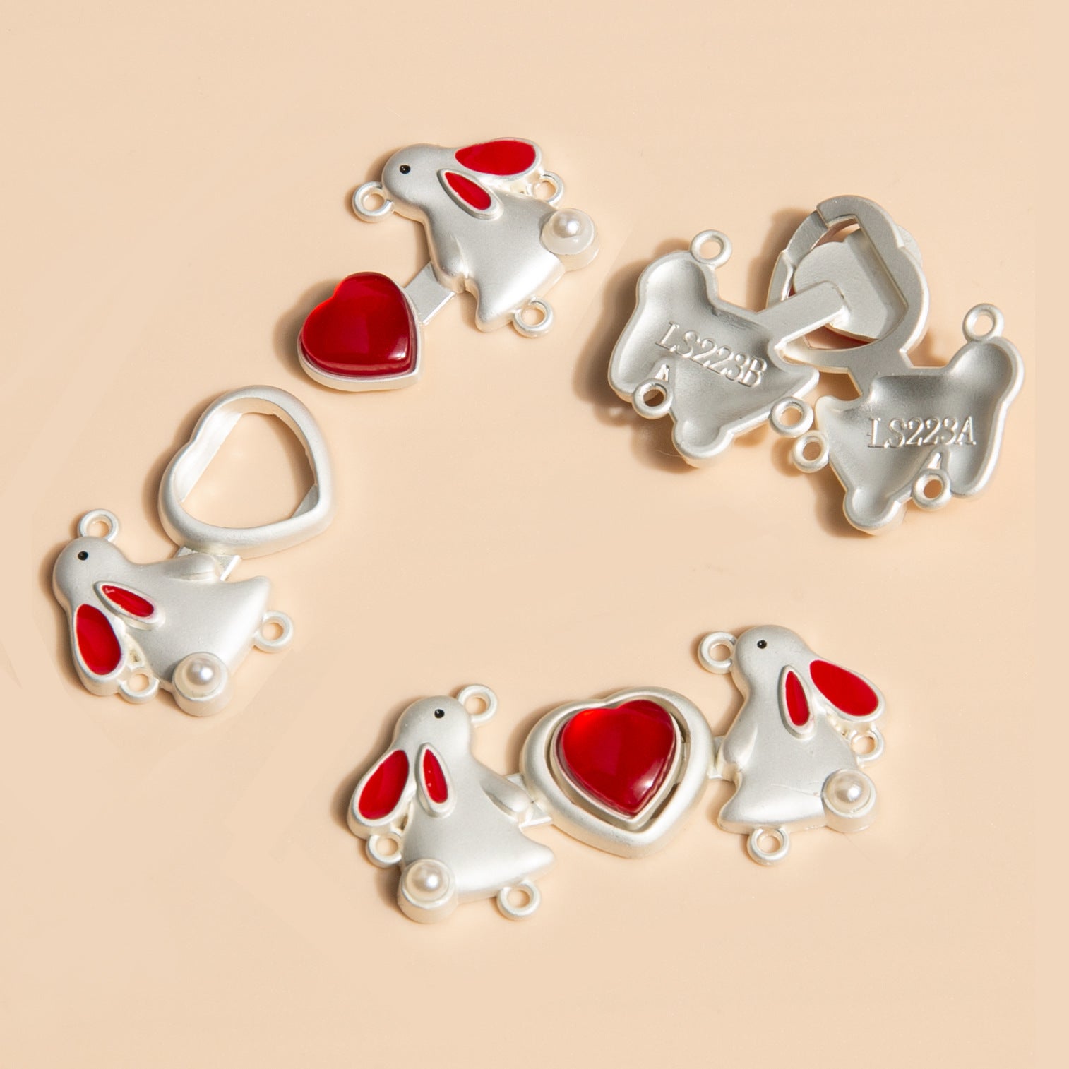 3.8cm Chinese Golden Rabbit Heart-Shaped Metal Frog Buttons 12pcs