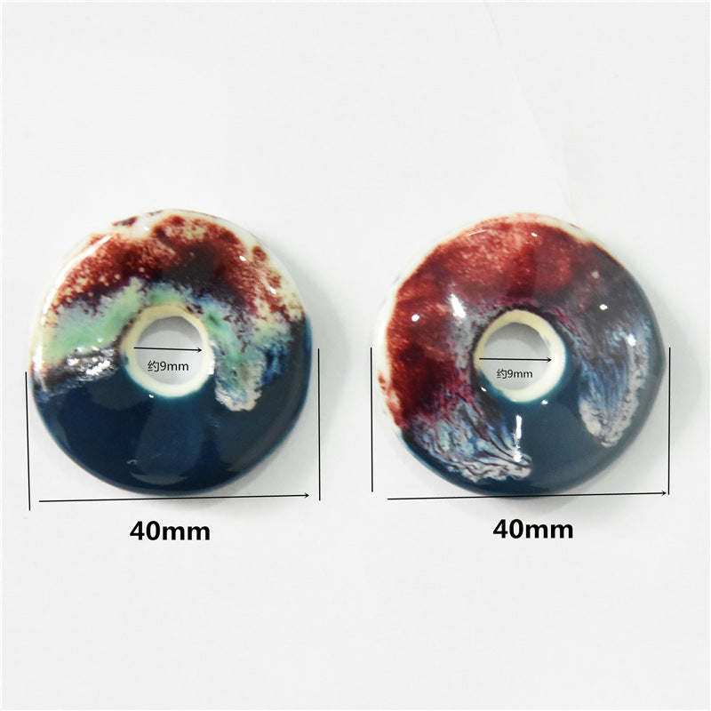 40mm Round Red and Green Contrasting Color Ceramic Ornament Pendant 10pcs
