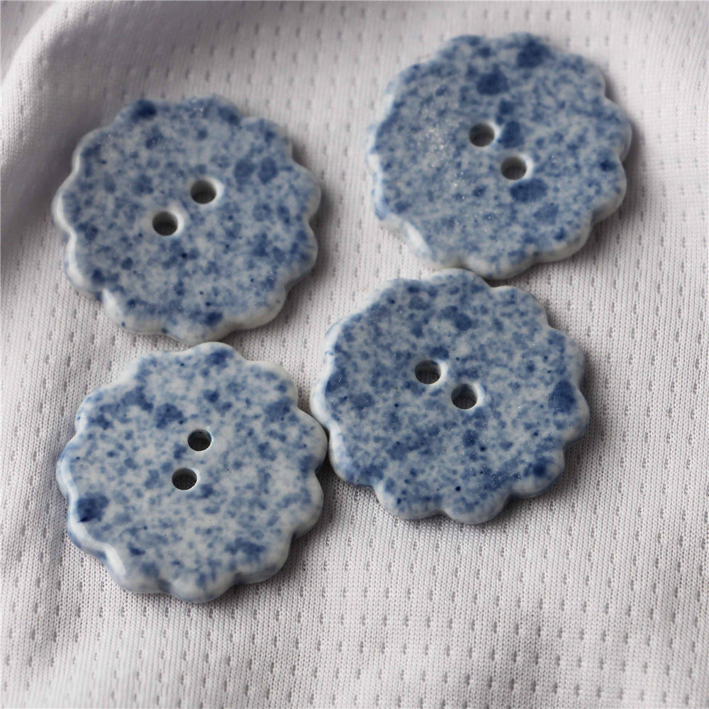 Bottoni da cucire in ceramica blu e bianca a 2 fori in forme multiple 10 pezzi