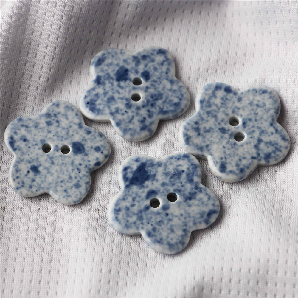 Bottoni da cucire in ceramica blu e bianca a 2 fori in forme multiple 10 pezzi