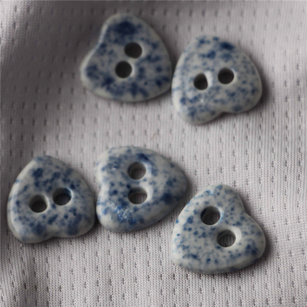 Bottoni da cucire in ceramica blu e bianca a 2 fori in forme multiple 10 pezzi