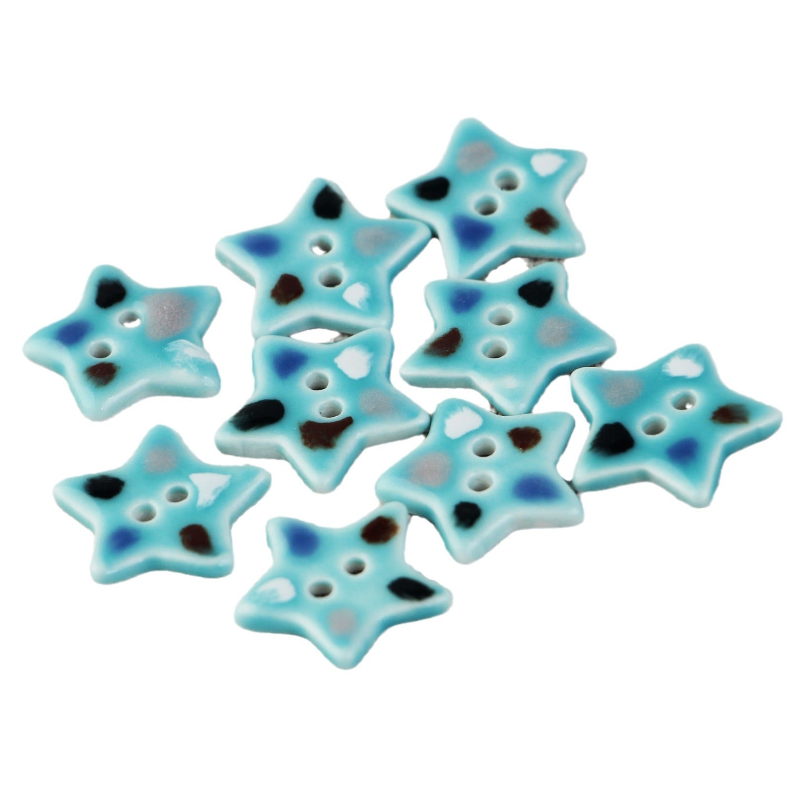 Bottoni da cucire in ceramica blu e rosa a 2 fori con forme diverse 6 pezzi