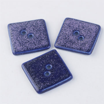Bottoni in ceramica fatti a mano a forma di quadrato blu maculato e esagonale con 2 fori, 6 pezzi