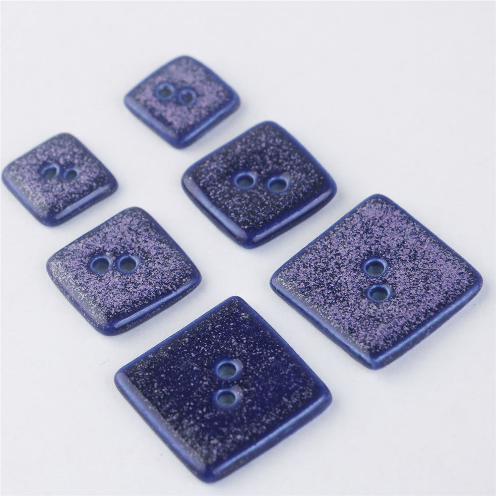 Bottoni in ceramica fatti a mano a forma di quadrato blu maculato e esagonale con 2 fori, 6 pezzi
