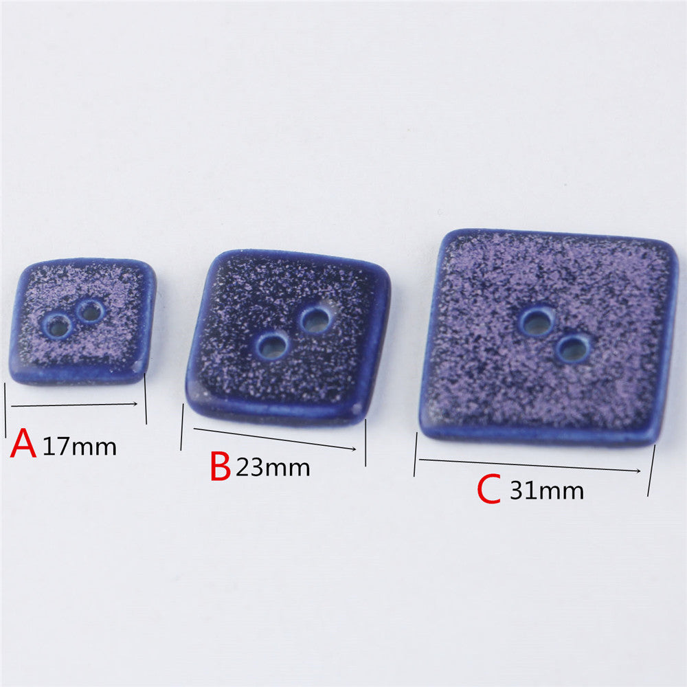 Bottoni in ceramica fatti a mano a forma di quadrato blu maculato e esagonale con 2 fori, 6 pezzi