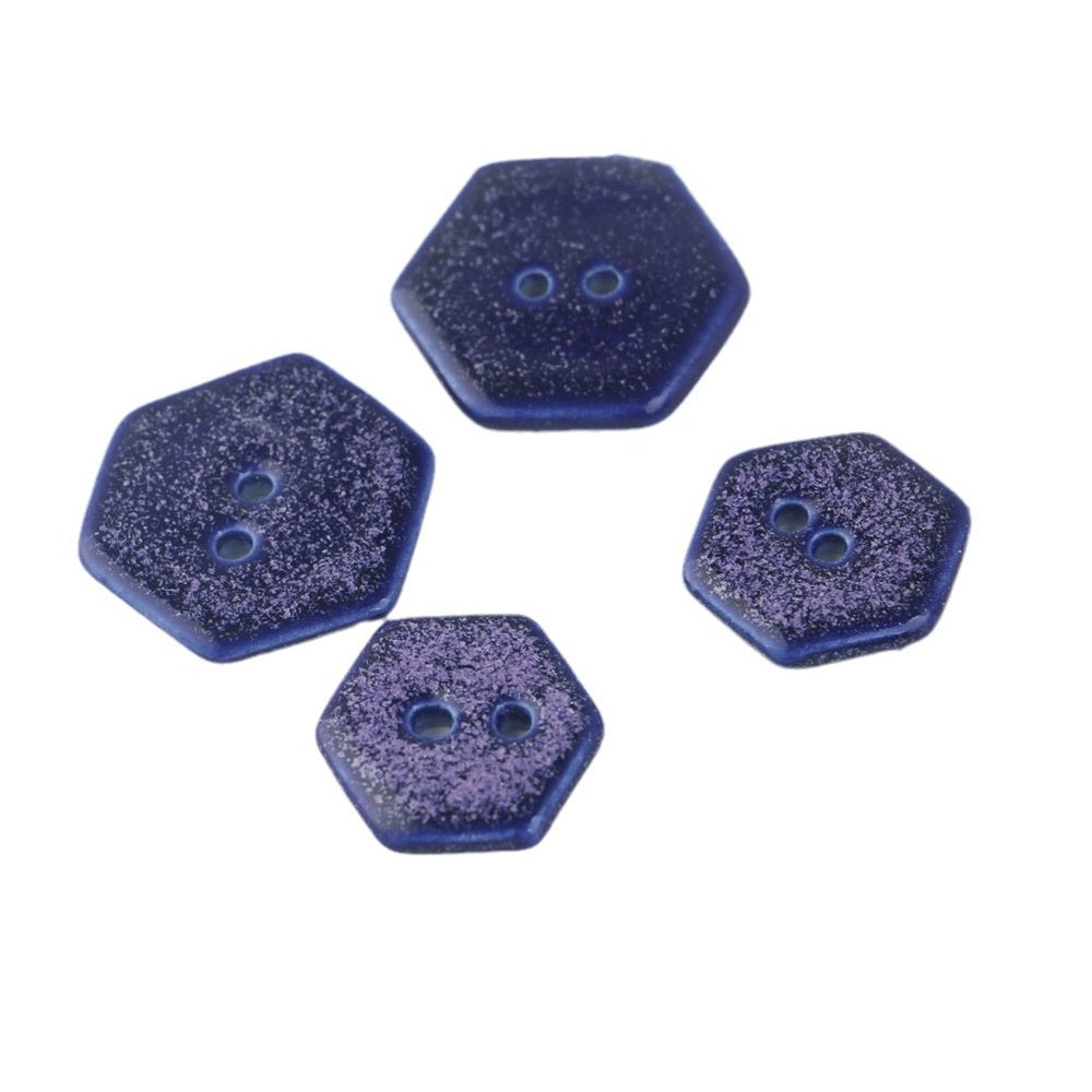 Bottoni in ceramica fatti a mano a forma di quadrato blu maculato e esagonale con 2 fori, 6 pezzi