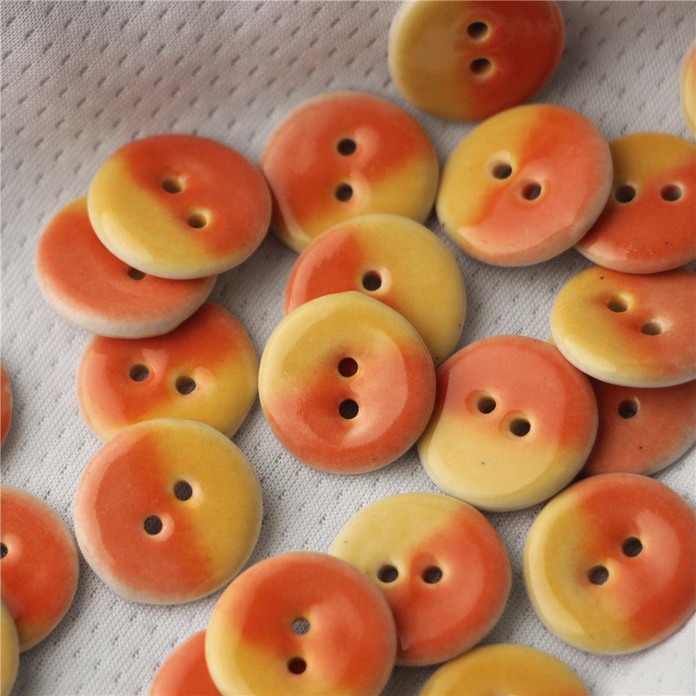 Bottoni in ceramica rotondi giallo-arancio a 2 fori di contrasto da 18 mm 4PCS