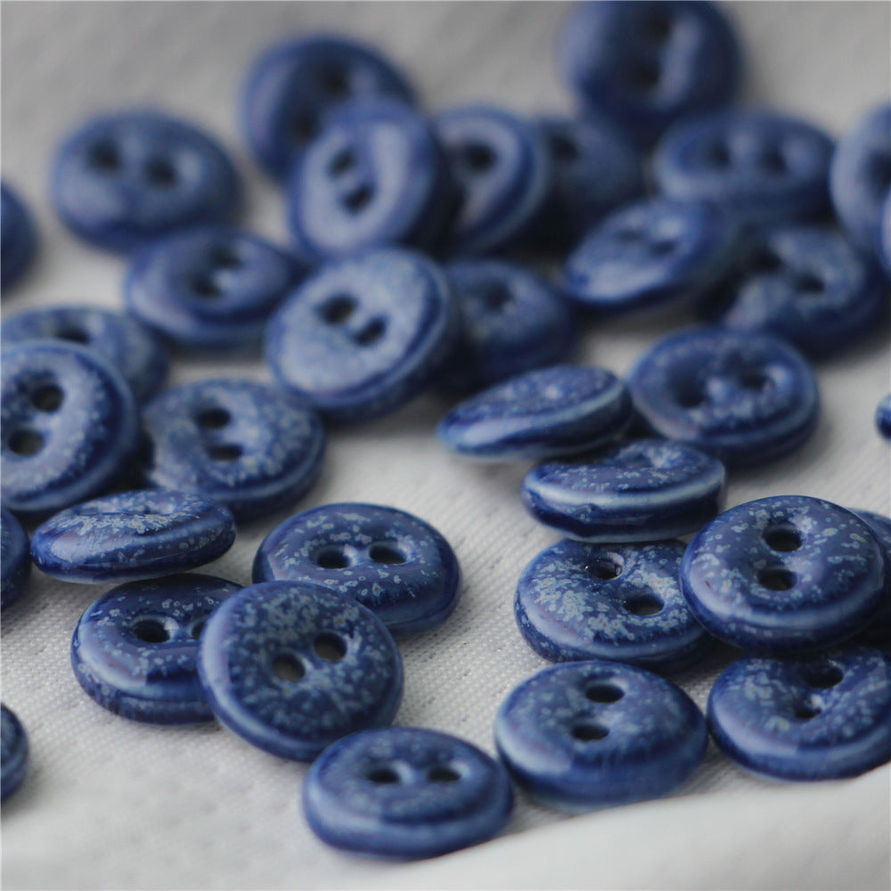 15mm Blu Arancione Rotondo Bottoni da Cucire in Ceramica Dipinti a Mano con Doppio Foro 6pz