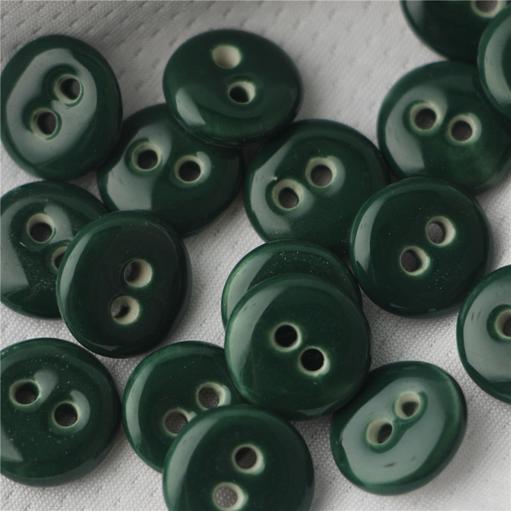 Bottoni da cucire in ceramica fatti a mano rotondi da 18 mm con 2 fori, verde scuro blu scuro, 4 pezzi