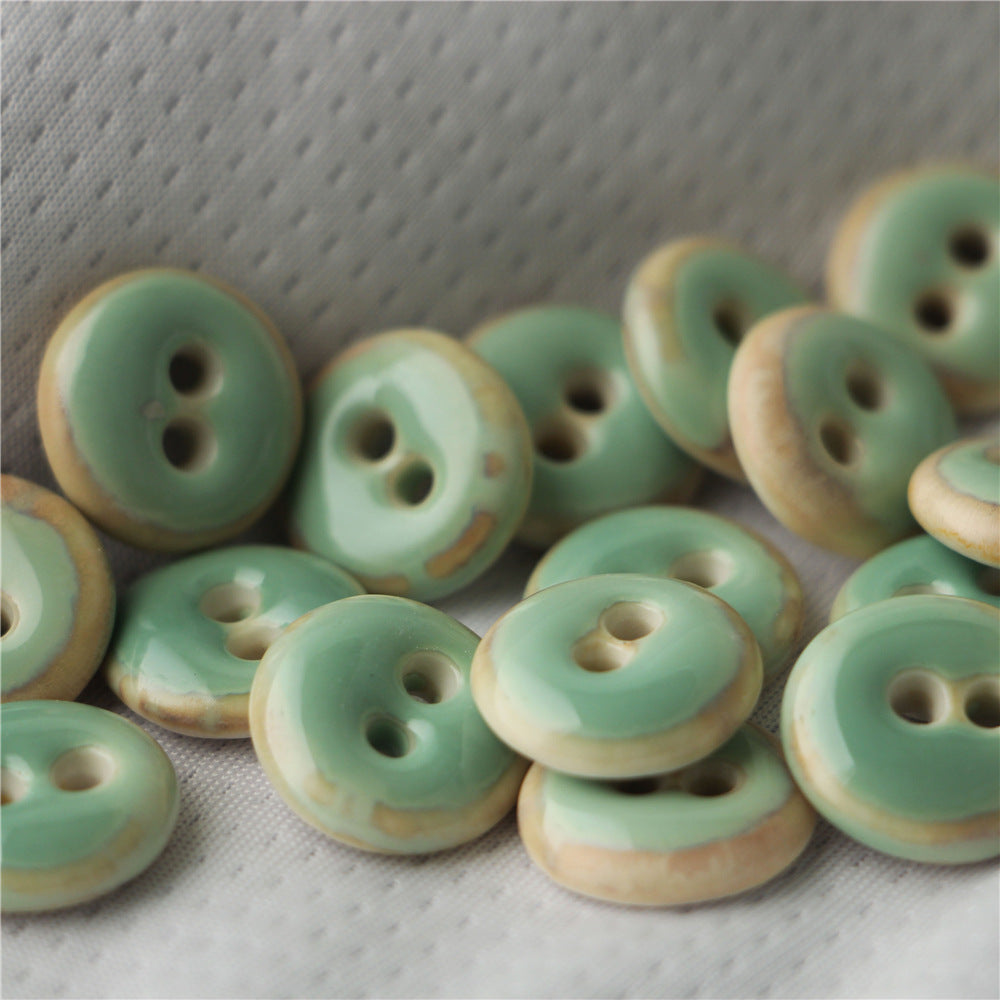 Bottoni da cucire in ceramica fatti a mano rotondi da 18 mm con 2 fori, verde scuro blu scuro, 4 pezzi