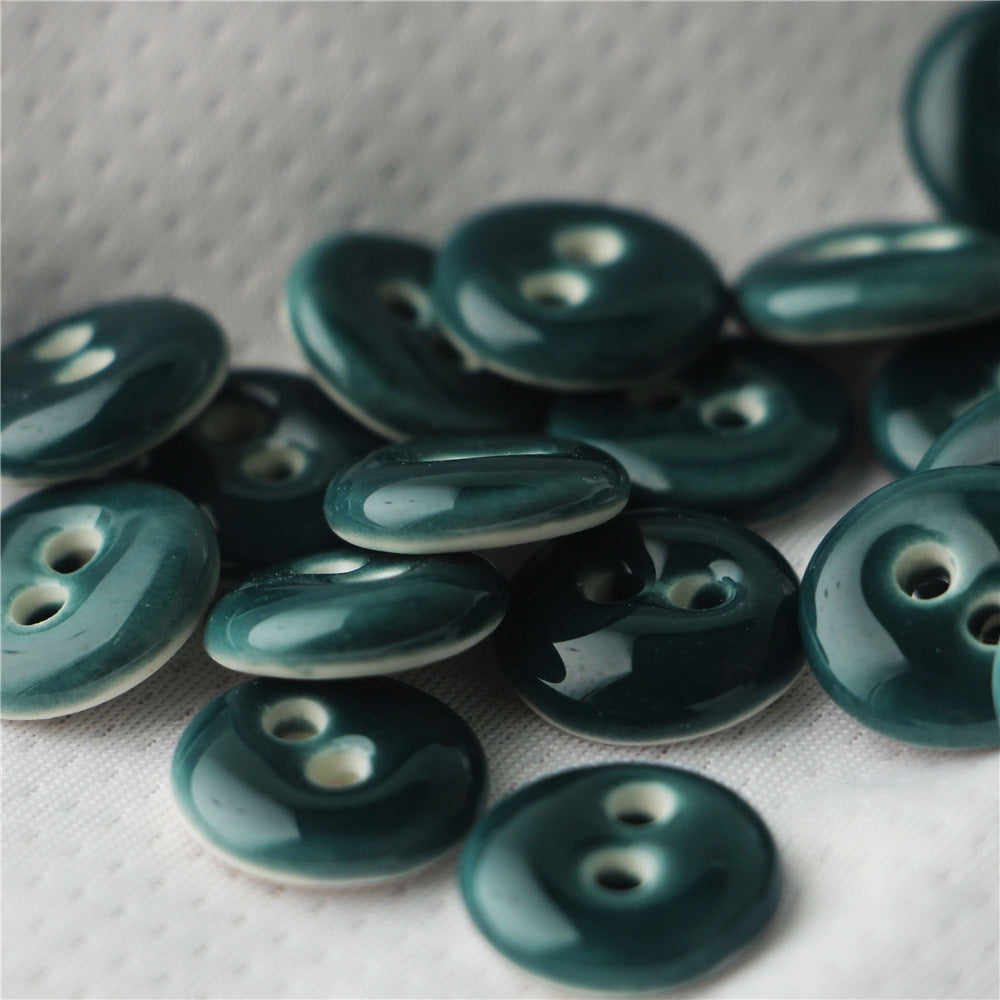 Bottoni da cucire in ceramica fatti a mano rotondi da 18 mm con 2 fori, verde scuro blu scuro, 4 pezzi