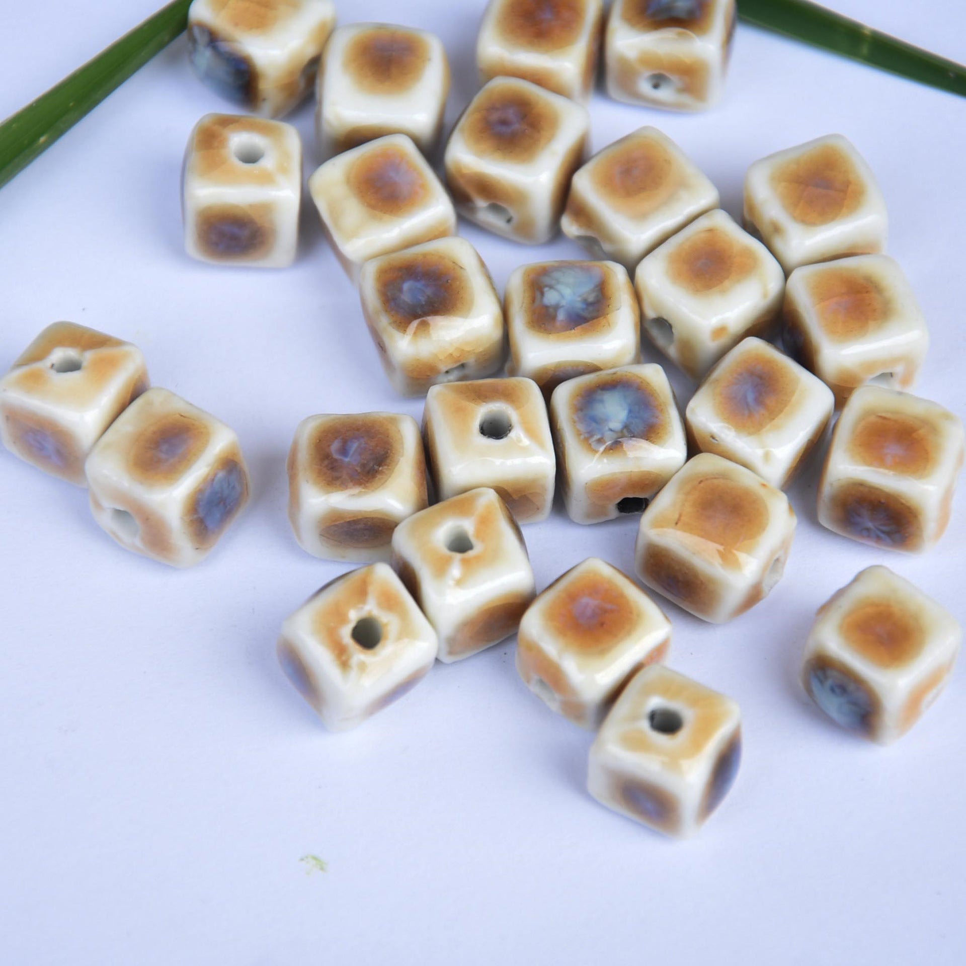 10mm Ceramic Square Beads Bracelet Beads with Prairie Scenery 100pcs